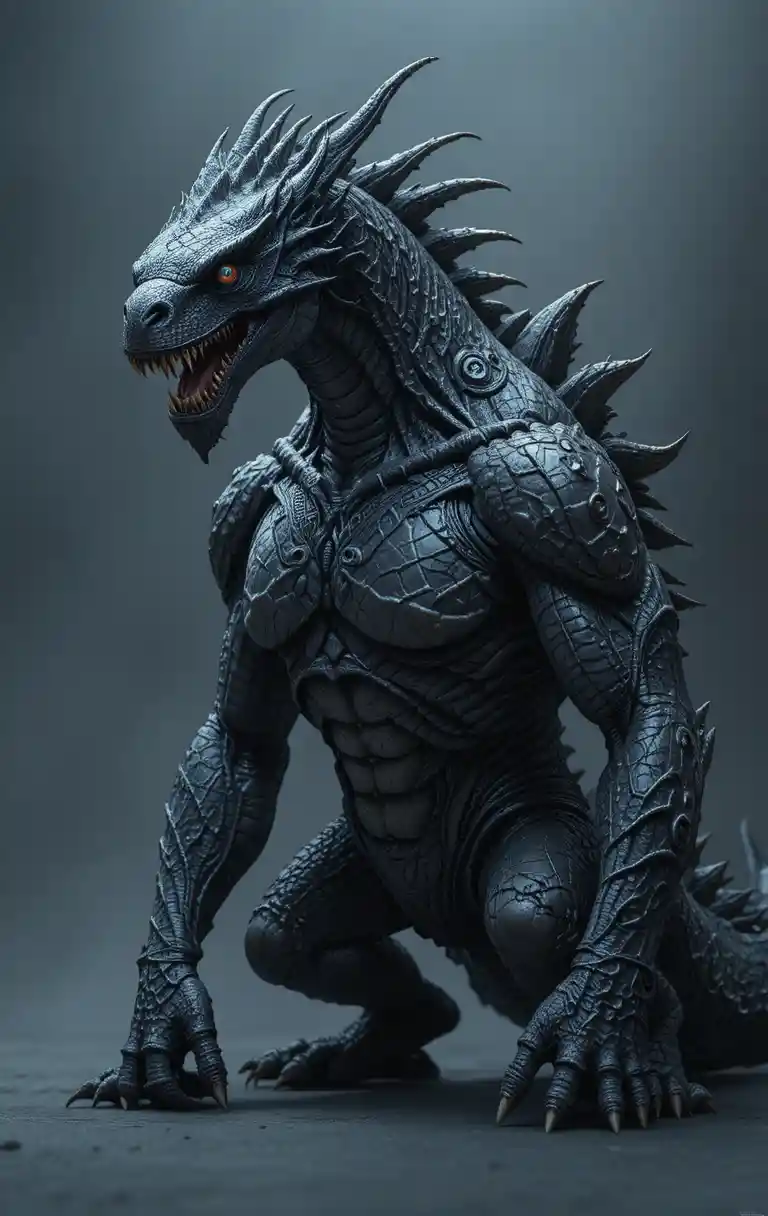 Powerful dragon with glowing eyes and tribal chest tattoo