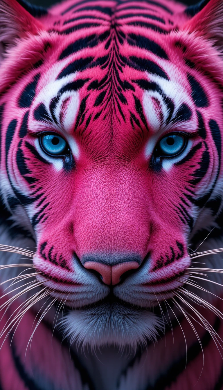 Gros plan vibrant d’un visage de tigre aux yeux bleus