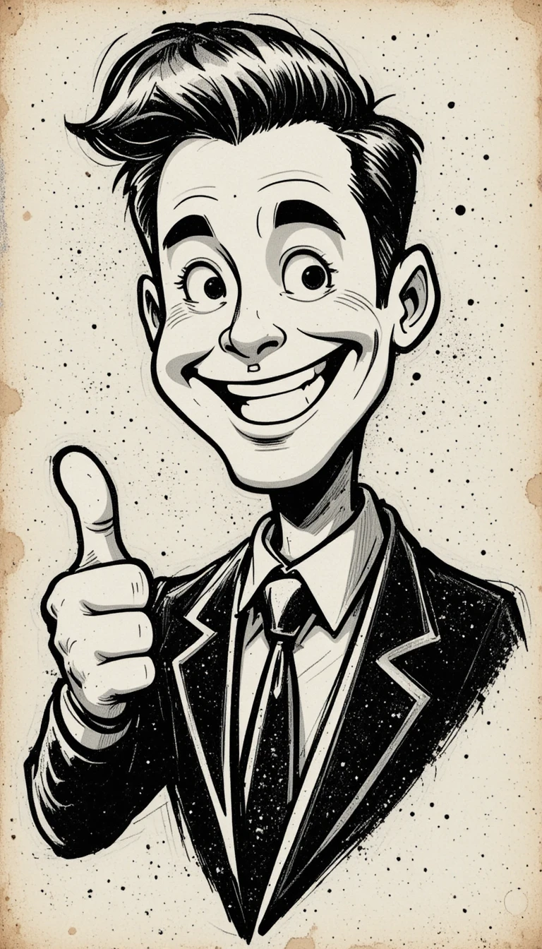 Retro cartoon businessman giving a cheerful thumbs up
