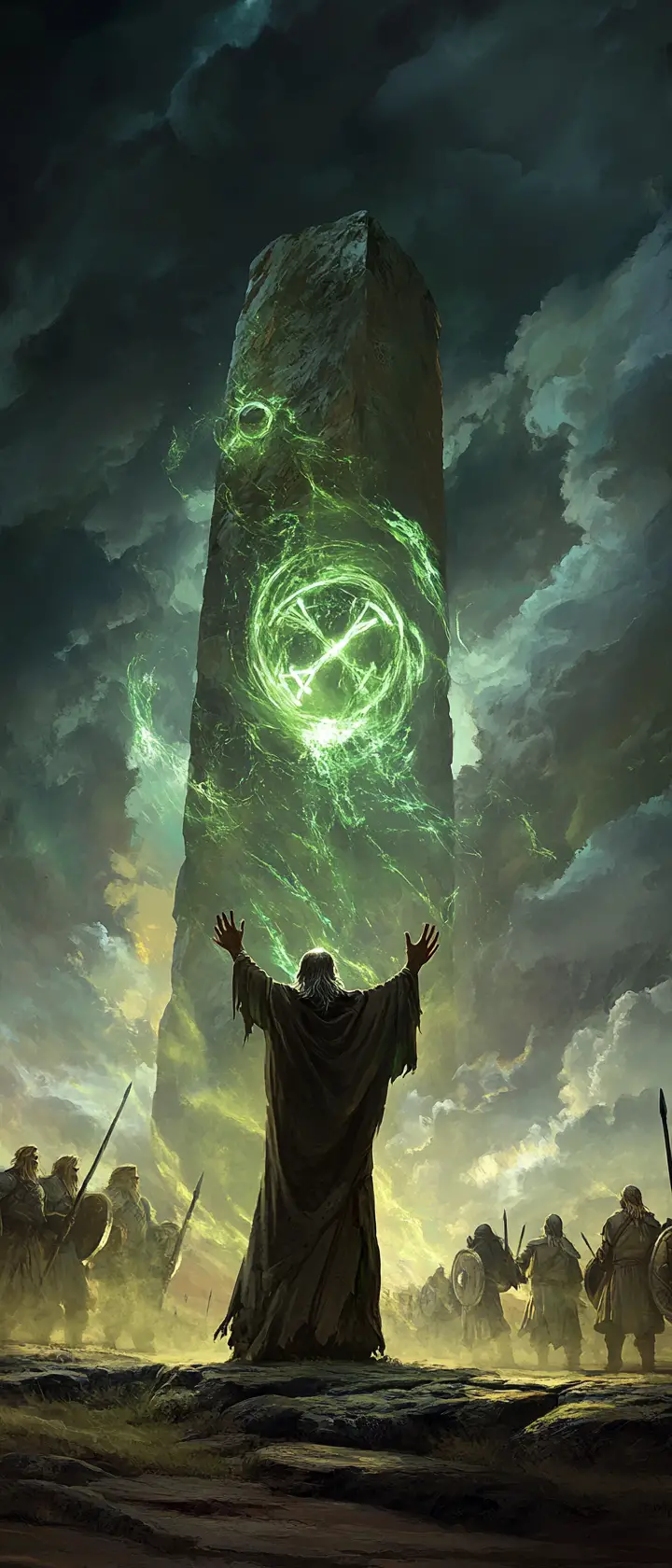 Ancient druid casting magic in a stone circle