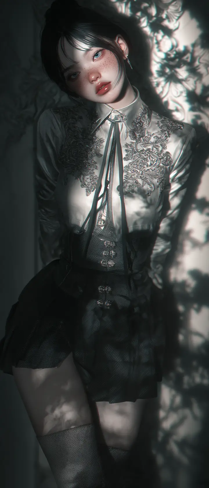 Elegantes 3D-Porträt einer asiatischen Frau in barocker Mode