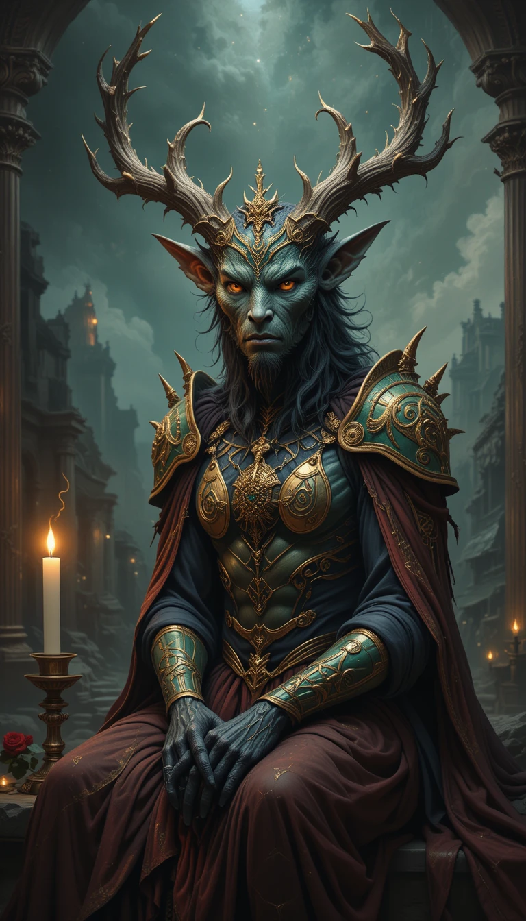 Regal fantasy creature portrait in old master oil style