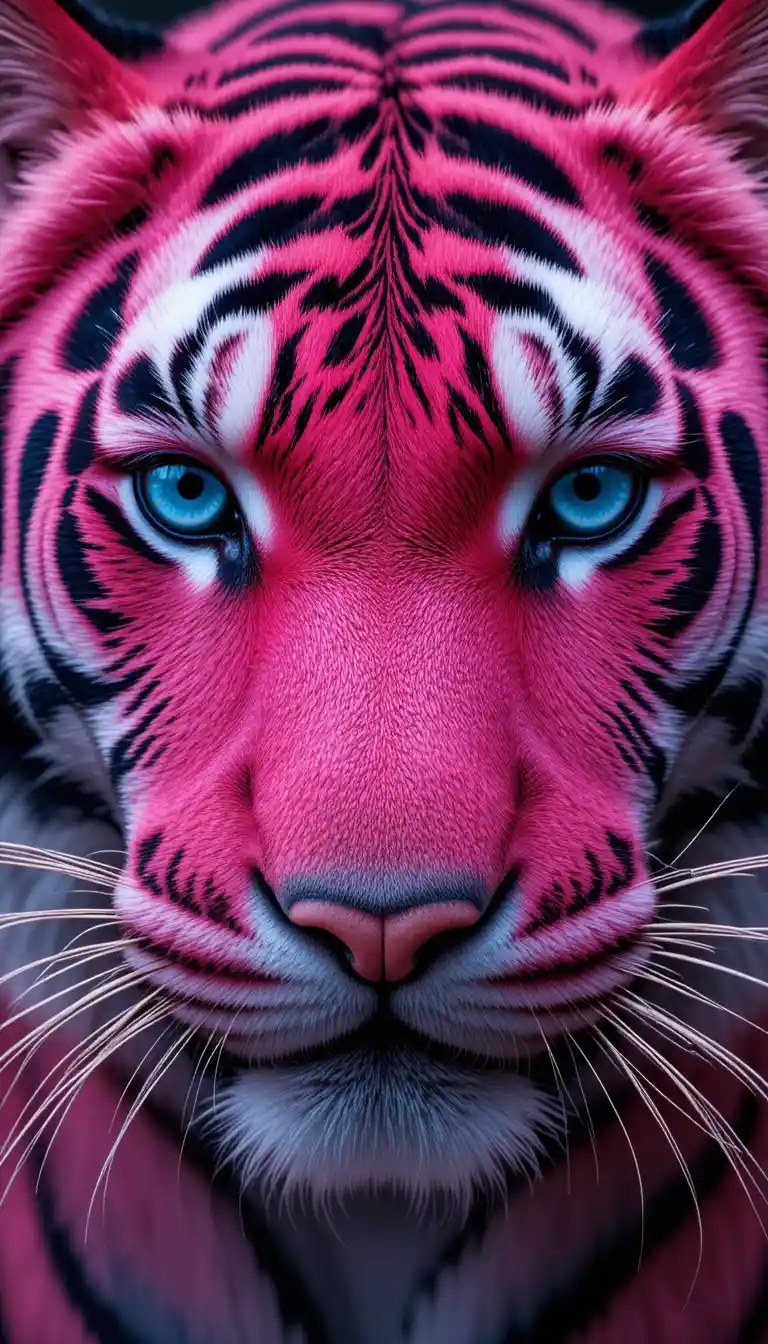 Gros plan vibrant d’un visage de tigre aux yeux bleus