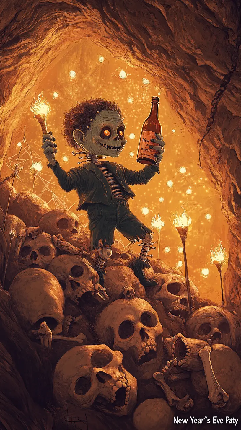Whimsical Frankenstein Monster Celebrating With Champagne