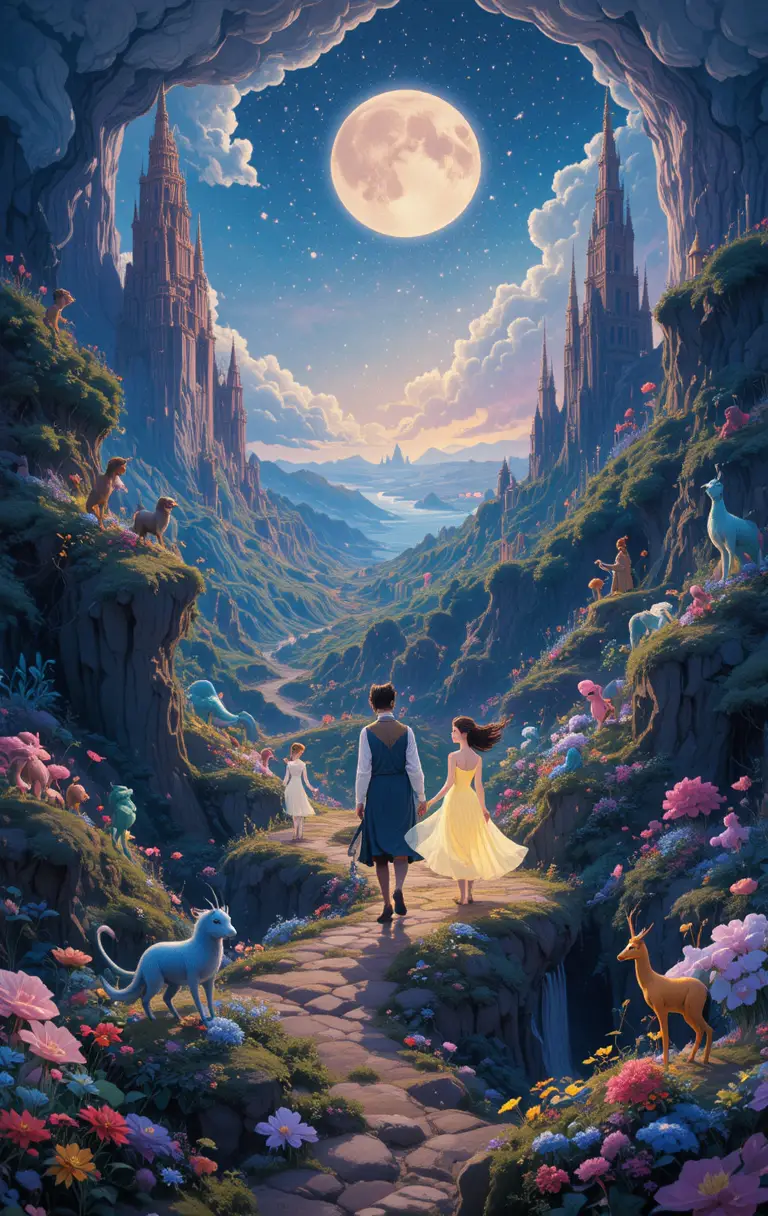Whimsical Bremen Town Musicians In A Fantasy Landscape Journey