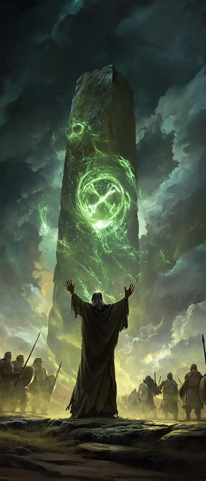 Antiker Druide, der in einem Steinkreis Magie wirkt