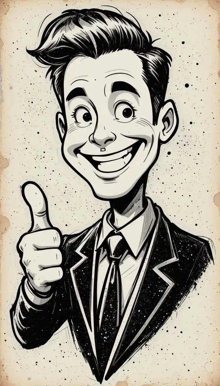 Retro cartoon businessman giving a cheerful thumbs up