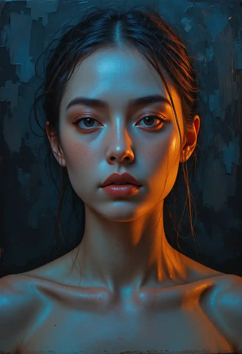 暖冷戲劇光線下的半寫實油畫人像