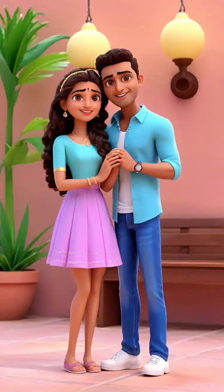 3d cartoon couple in a secret romantic love story