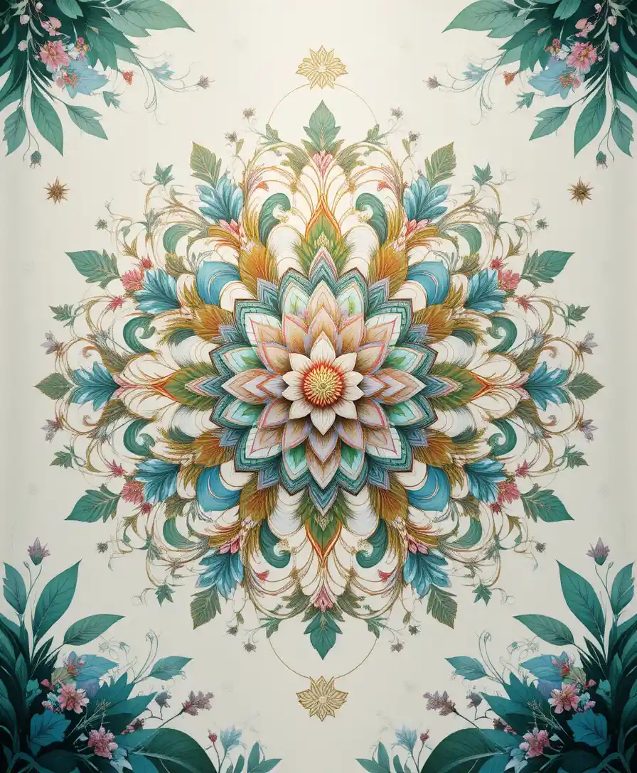 Illustration de mandala floral zen aux couleurs douces et harmonieuses