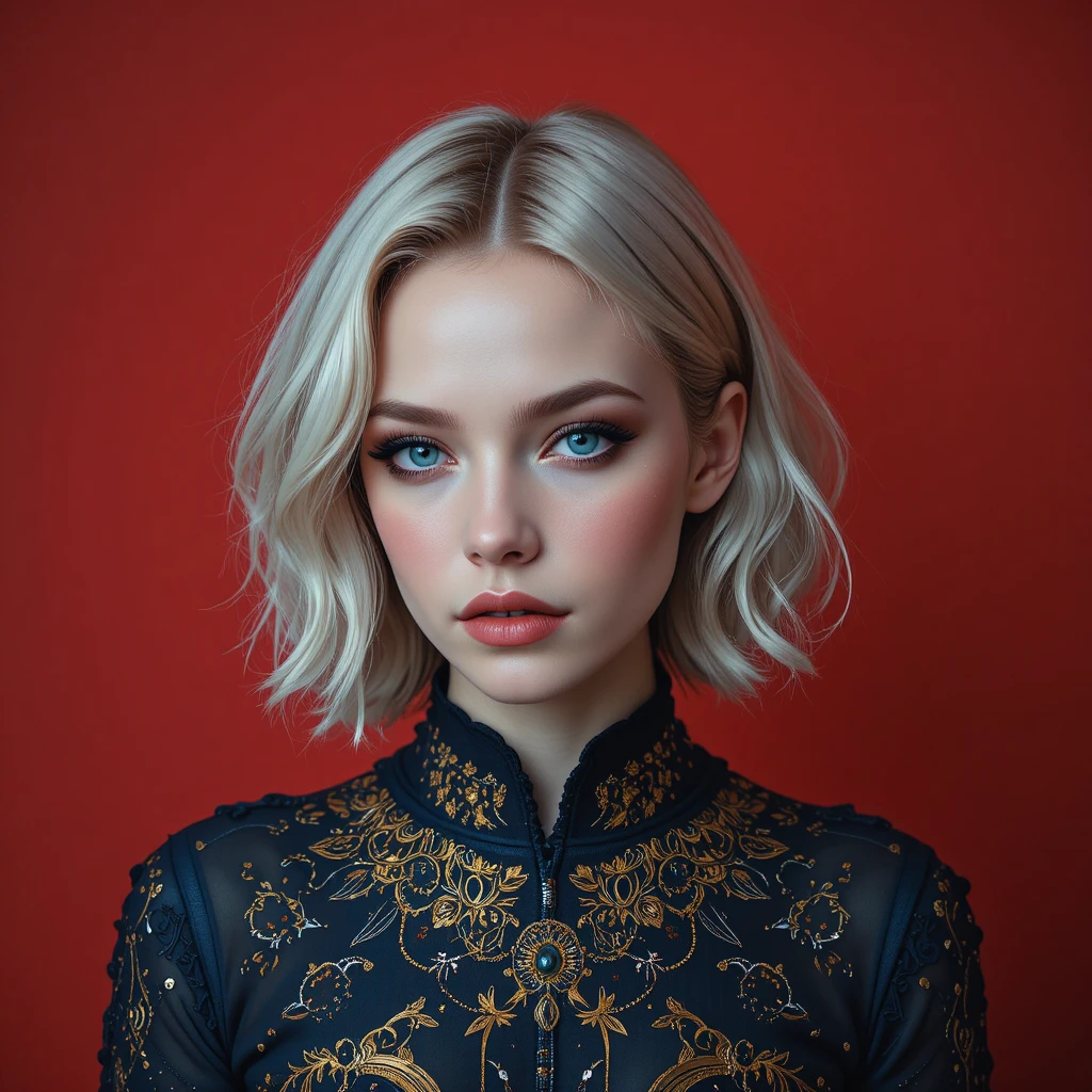 Portrait surréaliste d’une jeune femme aux cheveux argentés