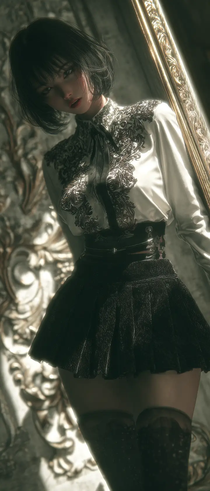 Elegant anime woman in ornate baroque inspired portrait