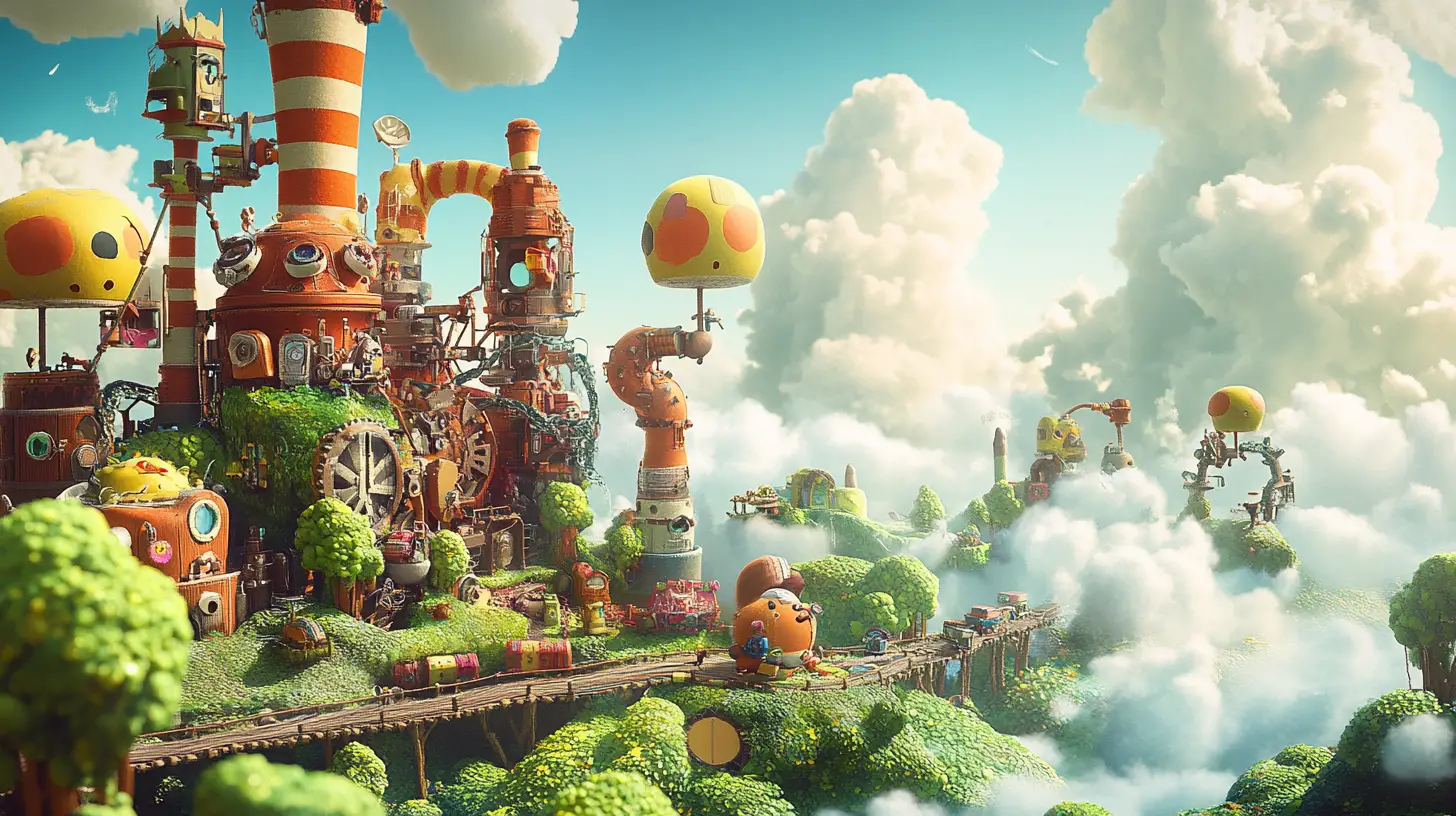 Playful toy hero in a colorful miniature fantasy world