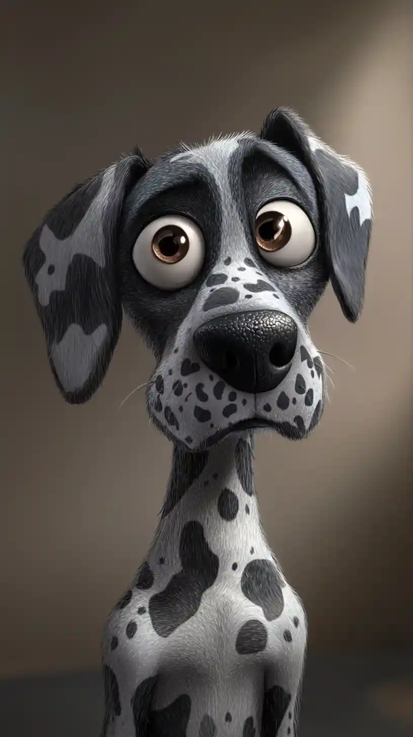 Cartoon great dane puppy with exaggerated emotional expression