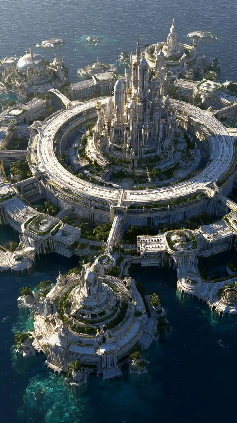 Ancient High Tech Atlantis Metropolis Rising From The Ocean