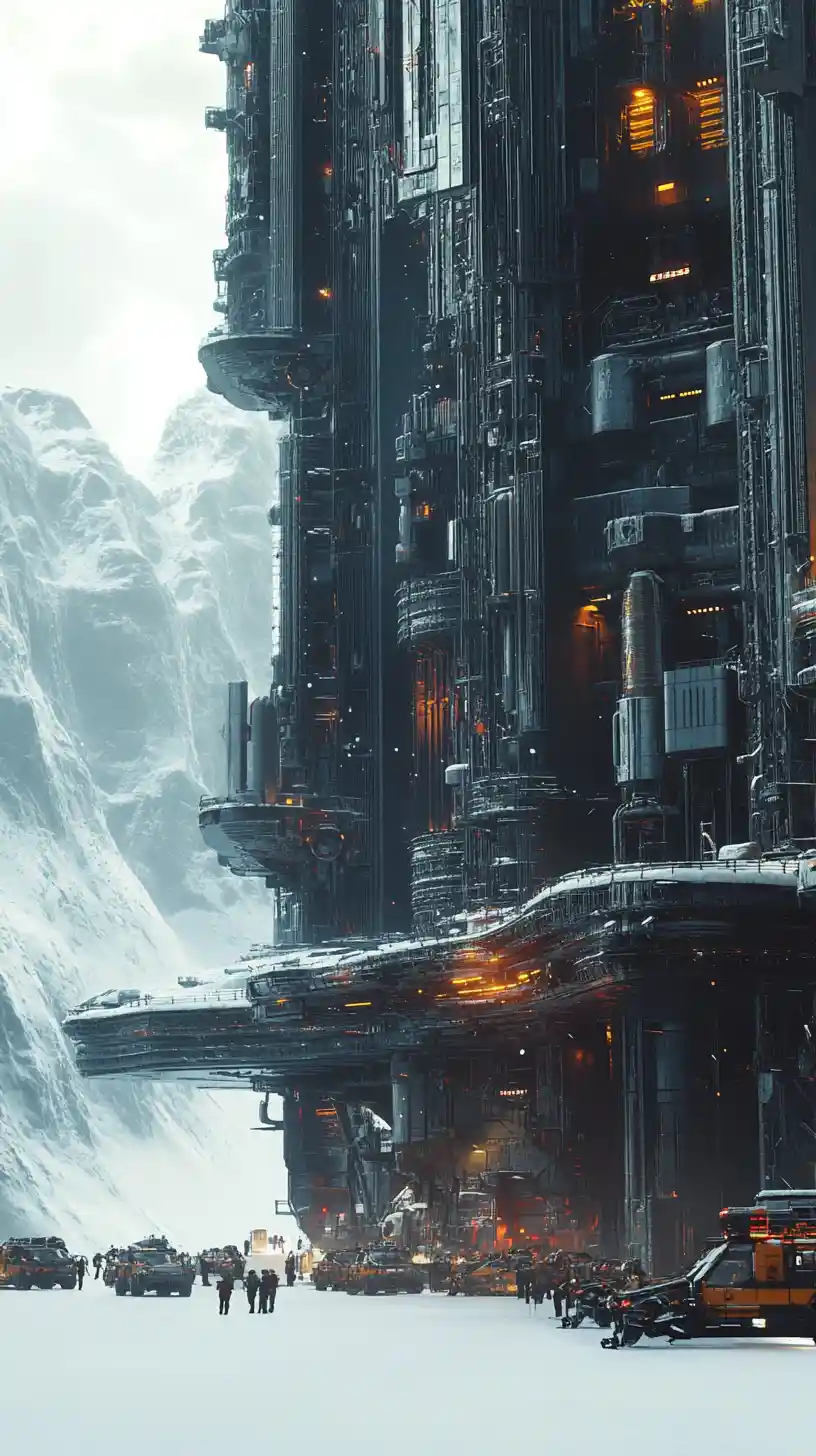 Gigantisches Sci‑Fi-Raumschiff landet in gefrorener Einöde