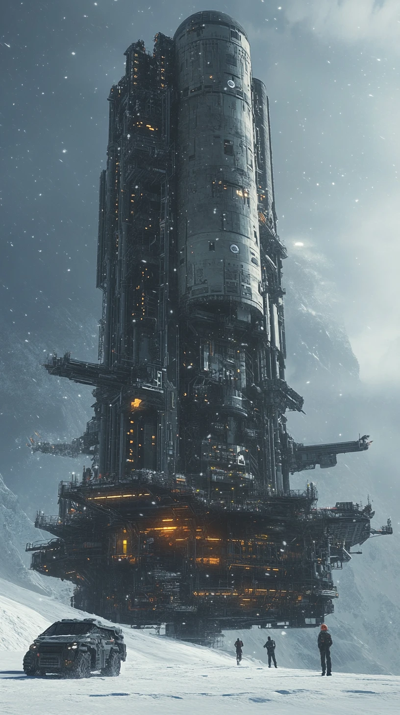 Kolossales Sci-Fi-Raumschiff landet auf endloser Eisfläche