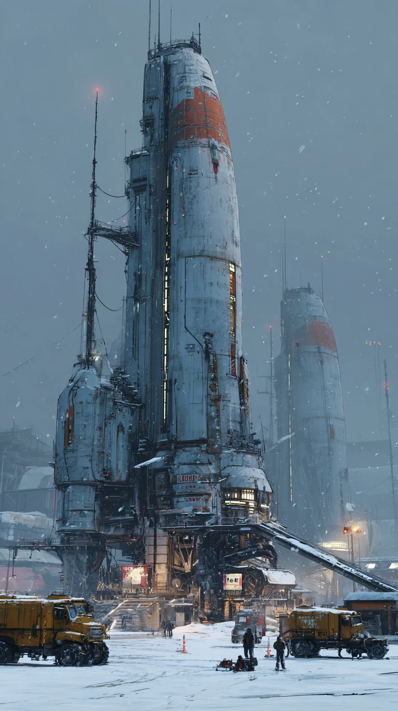 Enorme nave espacial de ciencia ficción sobre un paisaje nevado y helado