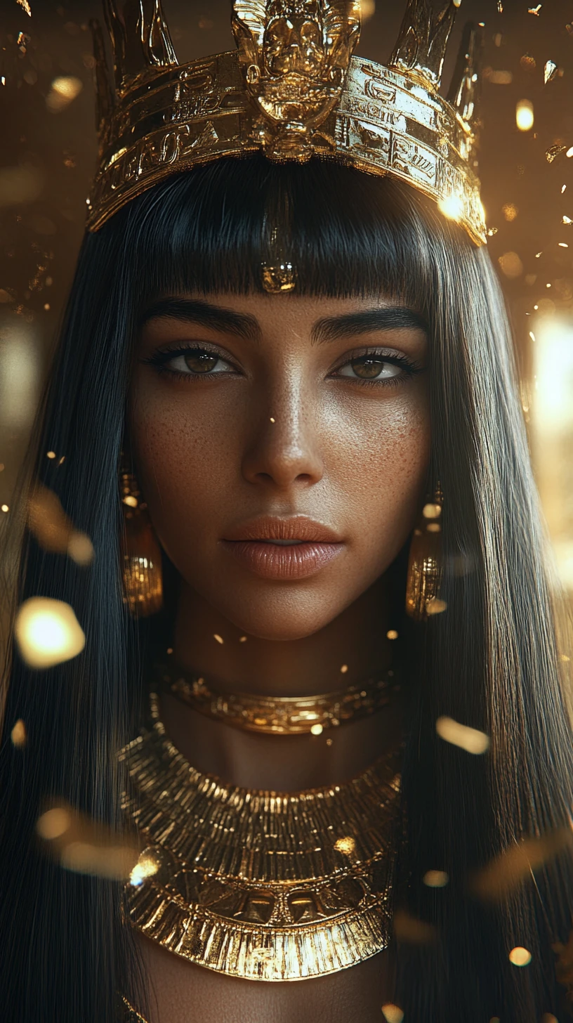 Majestic egyptian pharaoh woman in golden royal portrait