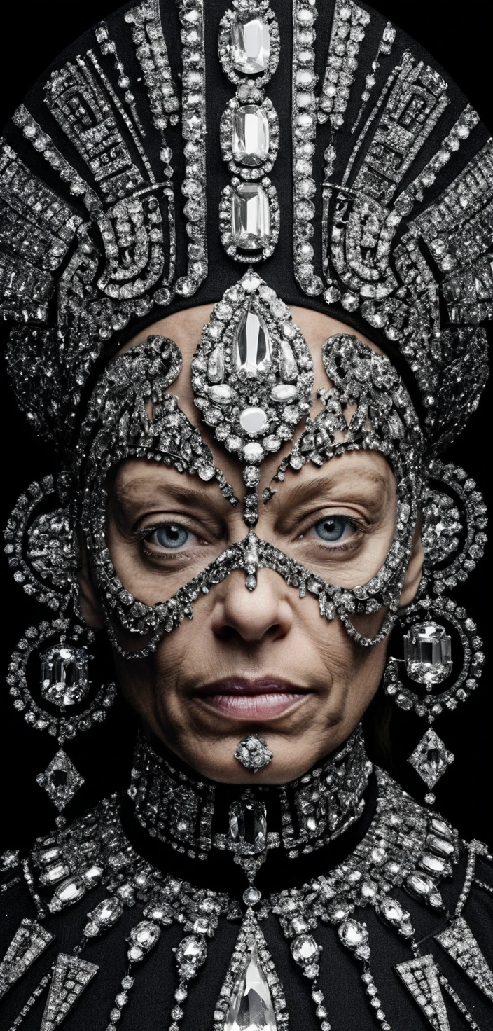 Bold typographic design with jewelry on black background