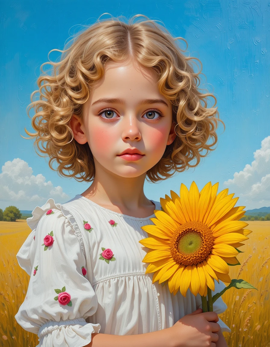 Ritratto in stile rinascimentale di una bambina con girasole
