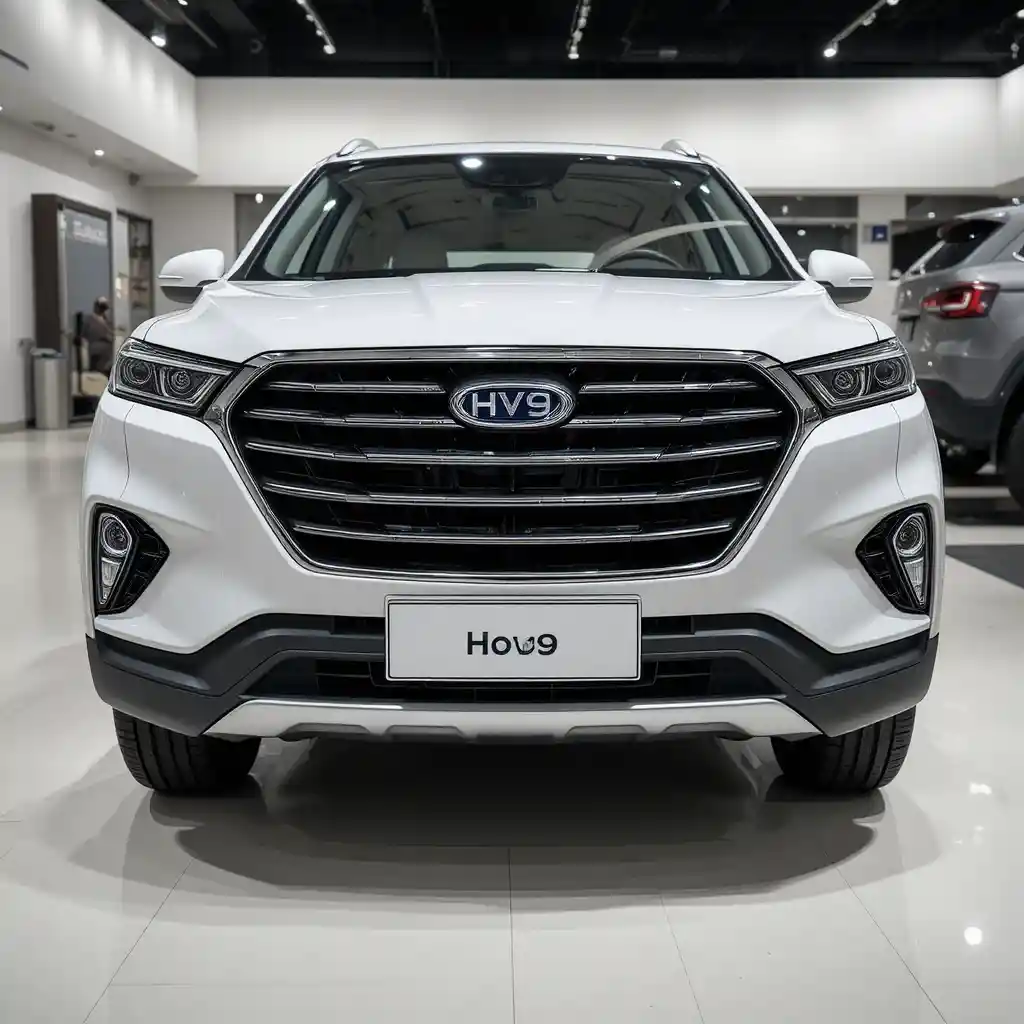 SUV bianco 2027 esposto in un moderno showroom luminoso