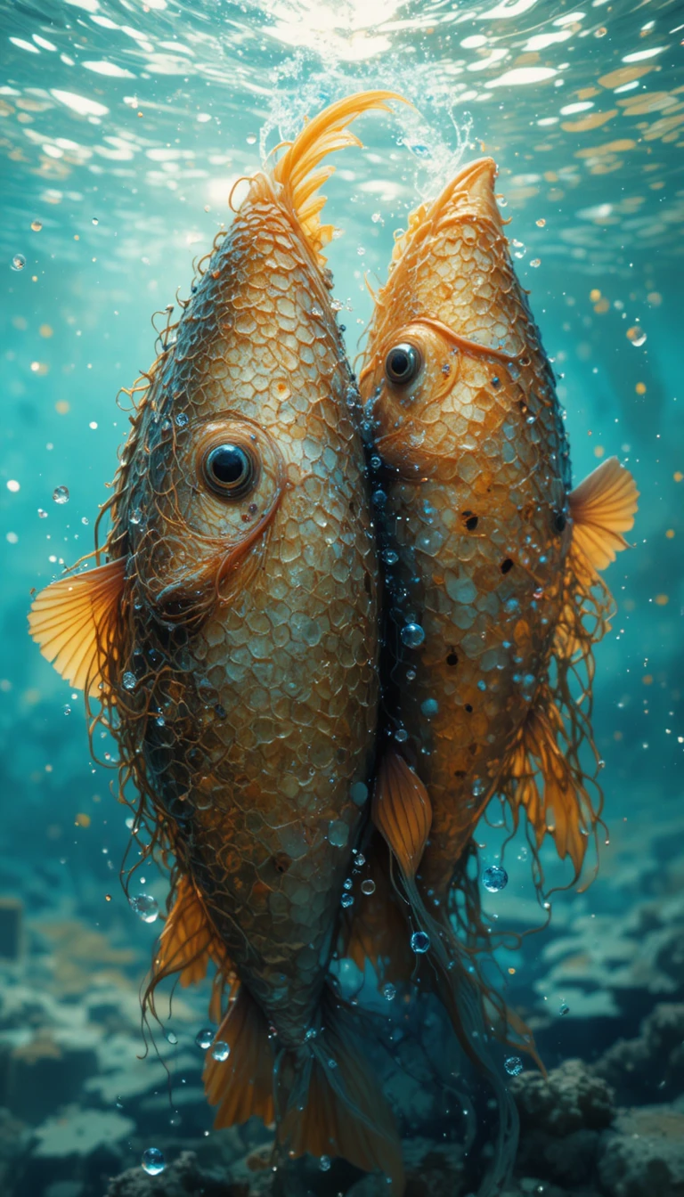 Dois peixinhos nadando juntos em um rio cristalino