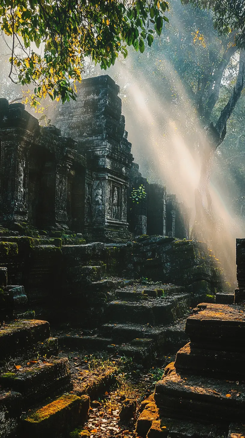Aerial view of Bali island temple at sunset with waterfalls