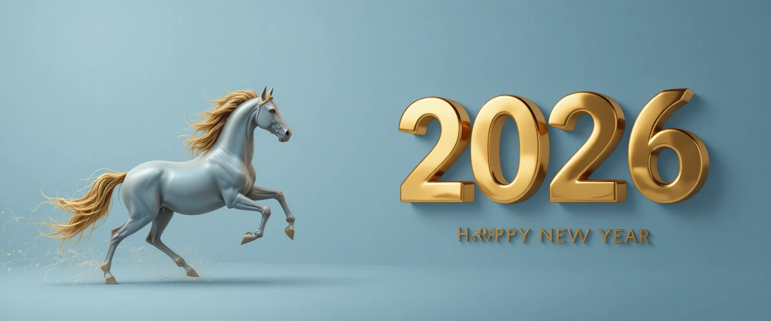 Lignes abstraites d’un cheval au galop sur un fond bleu serein