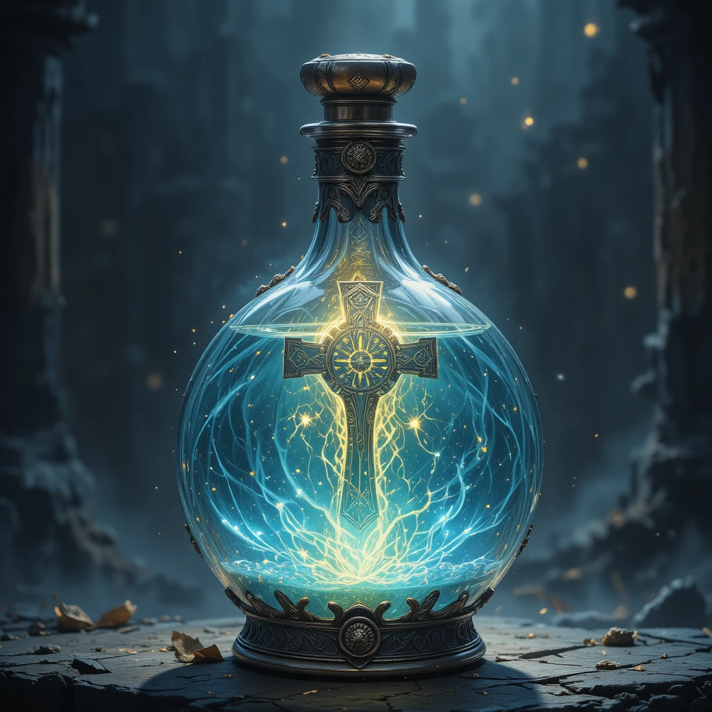 Glowing Fantasy Potion Bottle With Cross Shaped Stopper