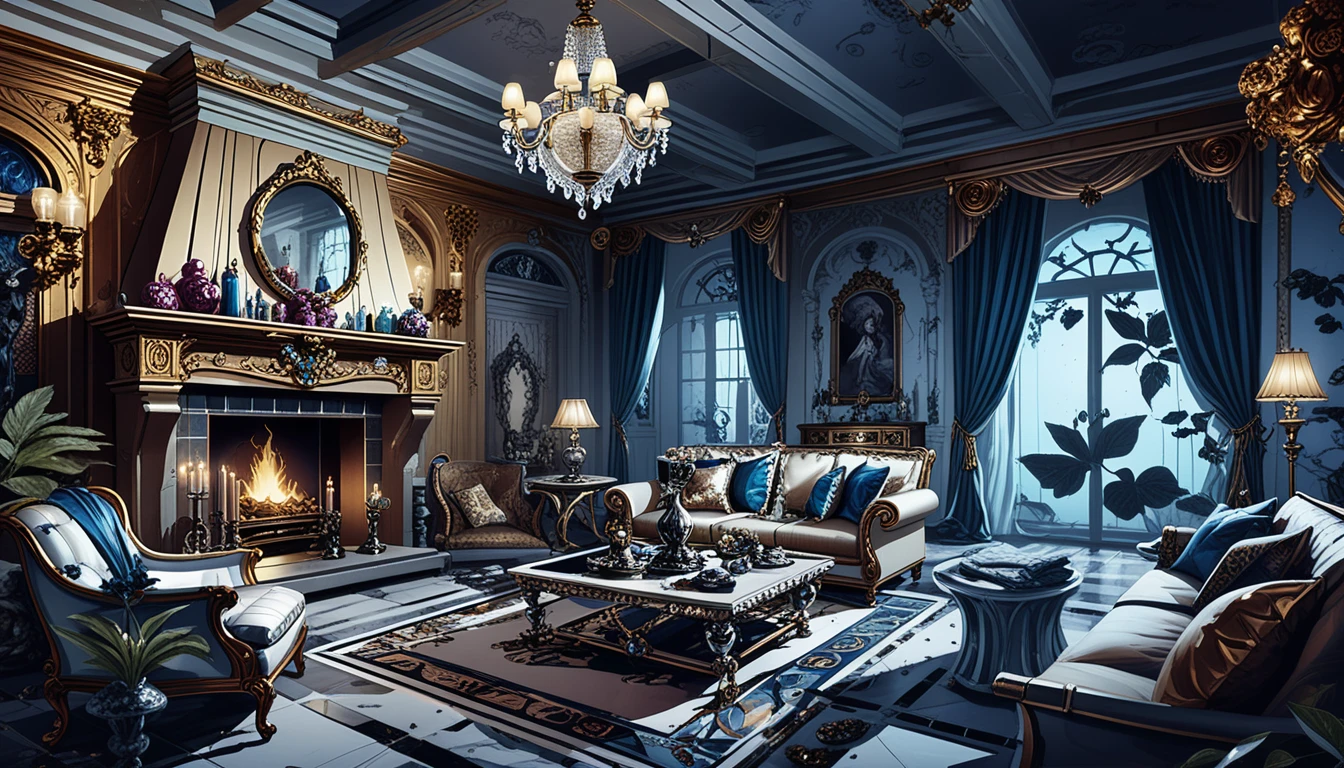 Opulent duchess villa bedroom with fireplace and lounge