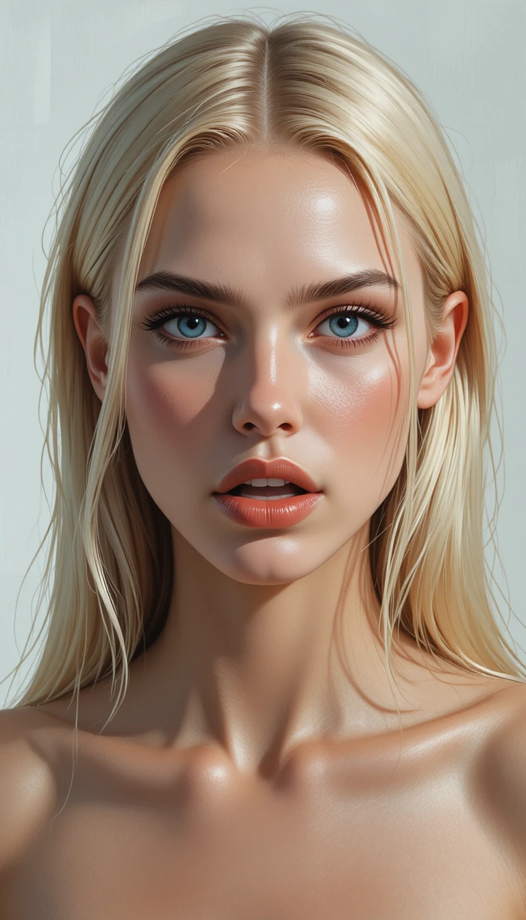 Intense blonde woman portrait with expressive digital brushstrokes
