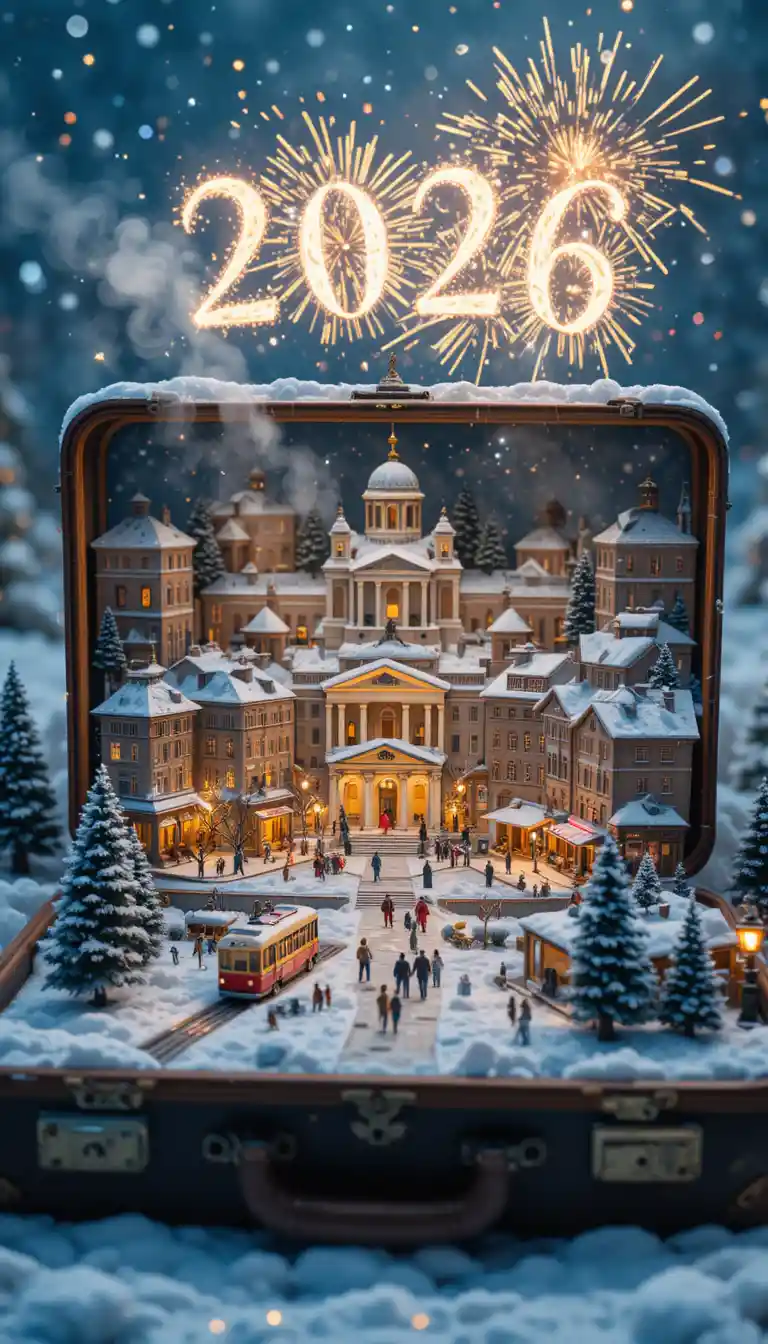 Magical miniature Helsinki city inside an open suitcase