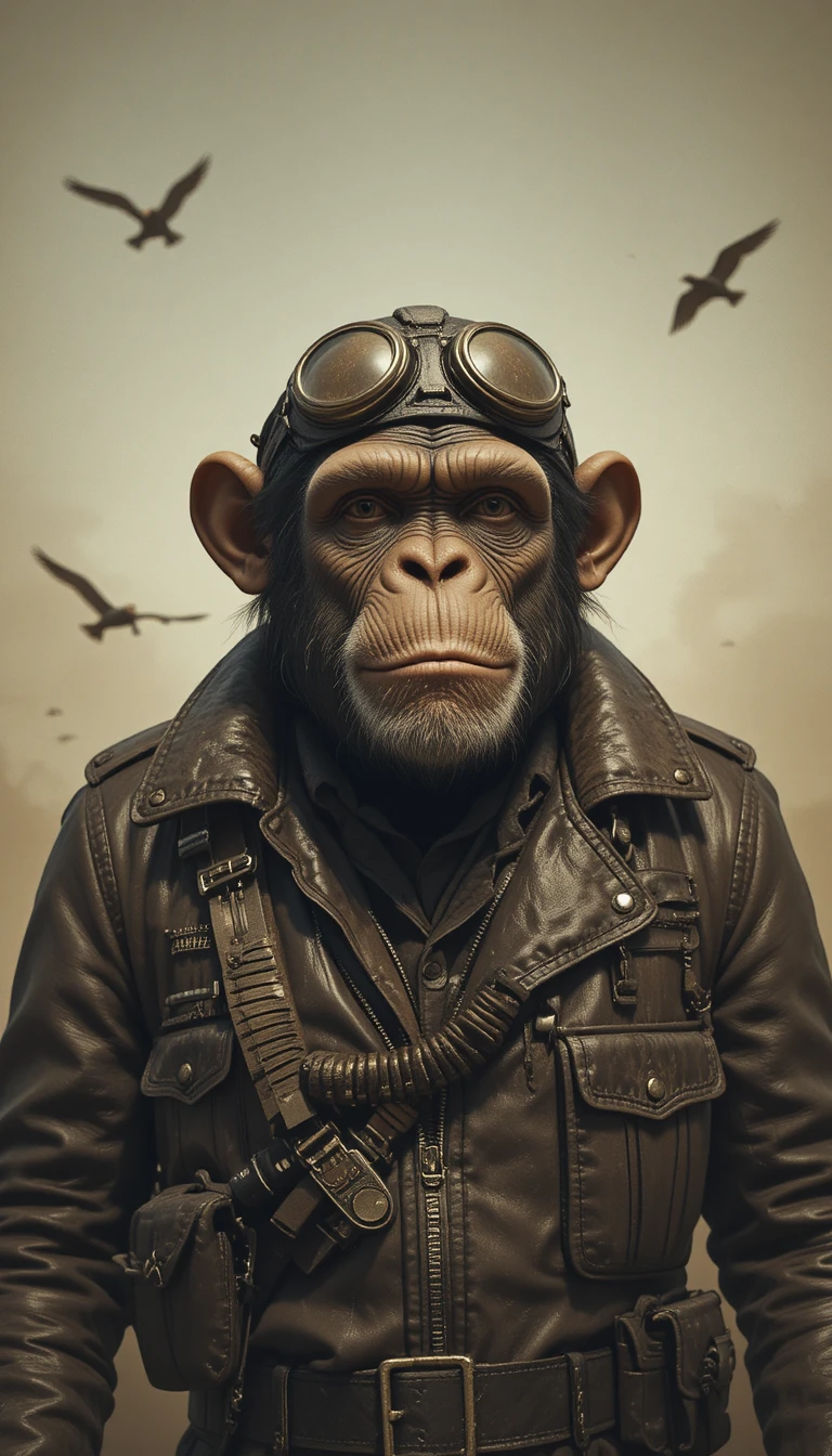 Illustrazione di Scimpanzé Pilota con Equipaggiamento di Volo della Seconda Guerra Mondiale