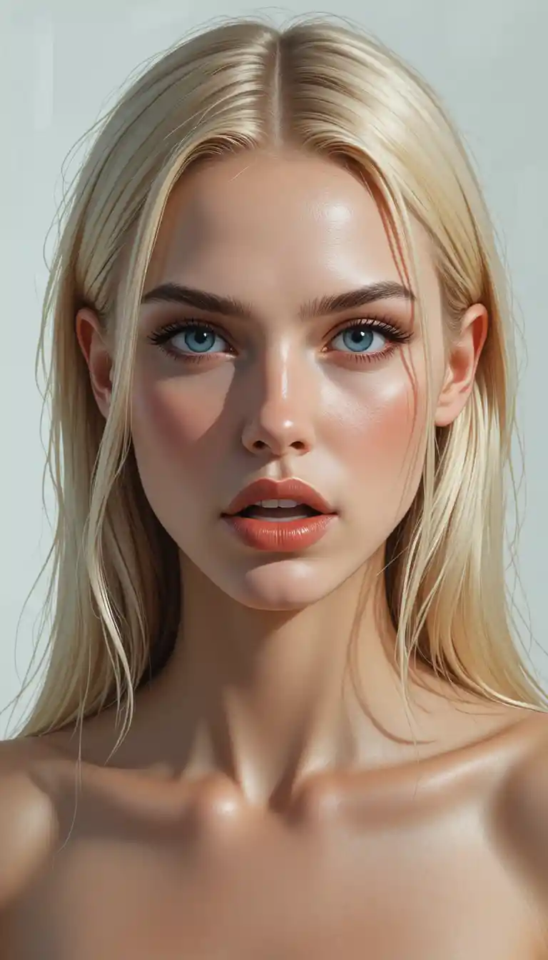 Intense blonde woman portrait with expressive digital brushstrokes