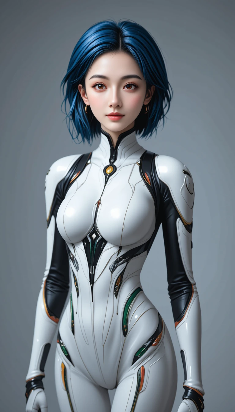 Fille d’anime calme en plugsuit blanc en portrait mi-corps