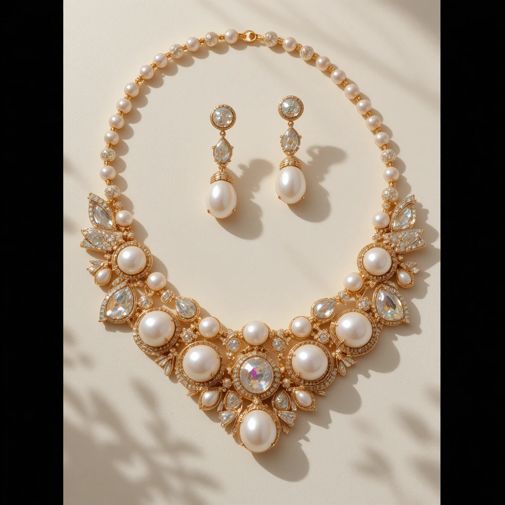 Elegant gold and pearl minimalist womens jewelry set