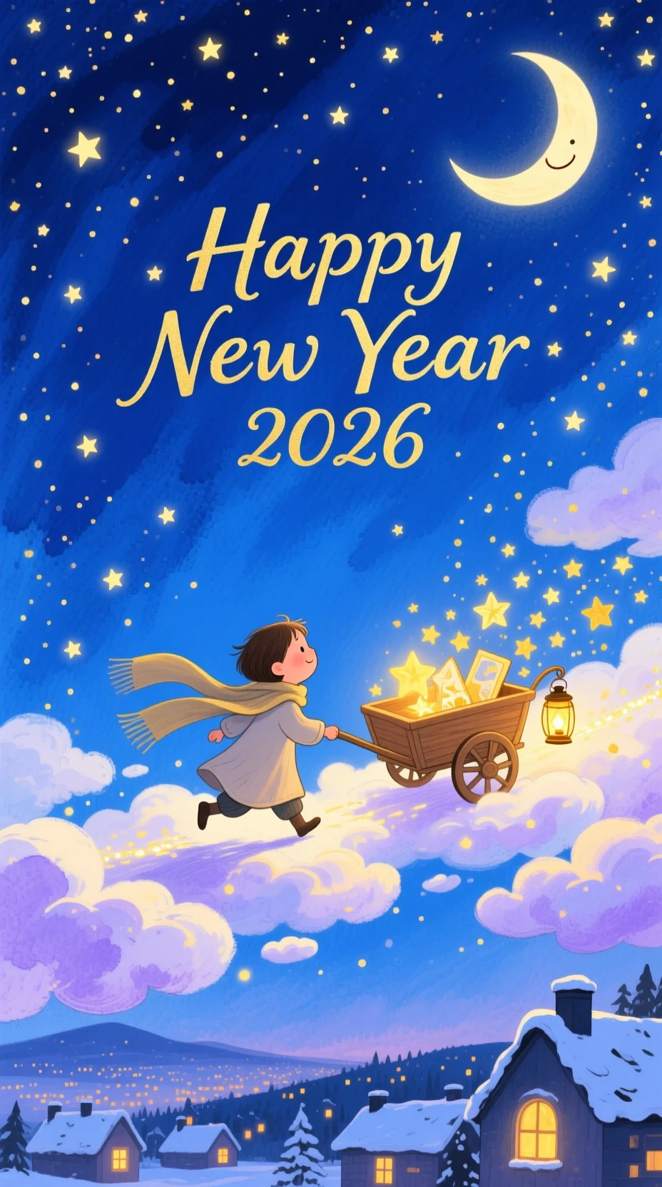 Child walking through a starry night sky of clouds