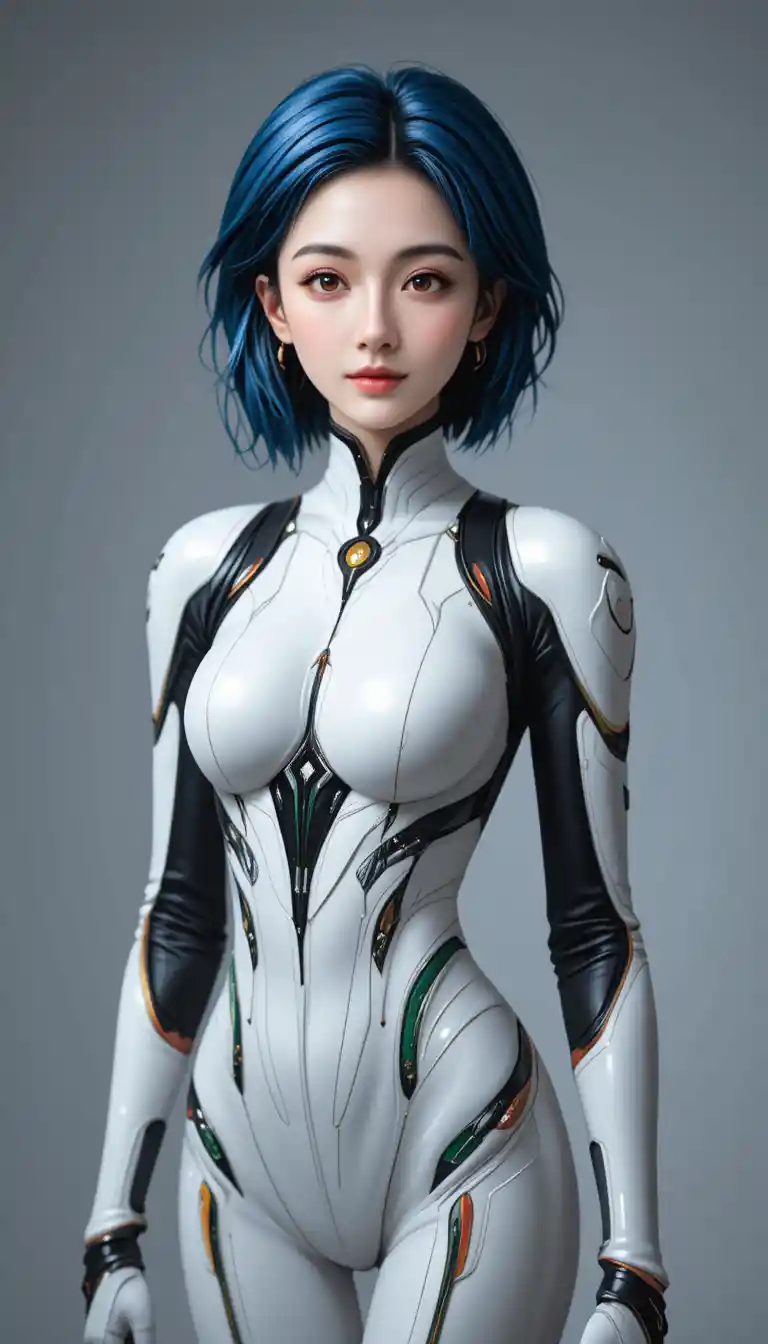 Fille d’anime calme en plugsuit blanc en portrait mi-corps