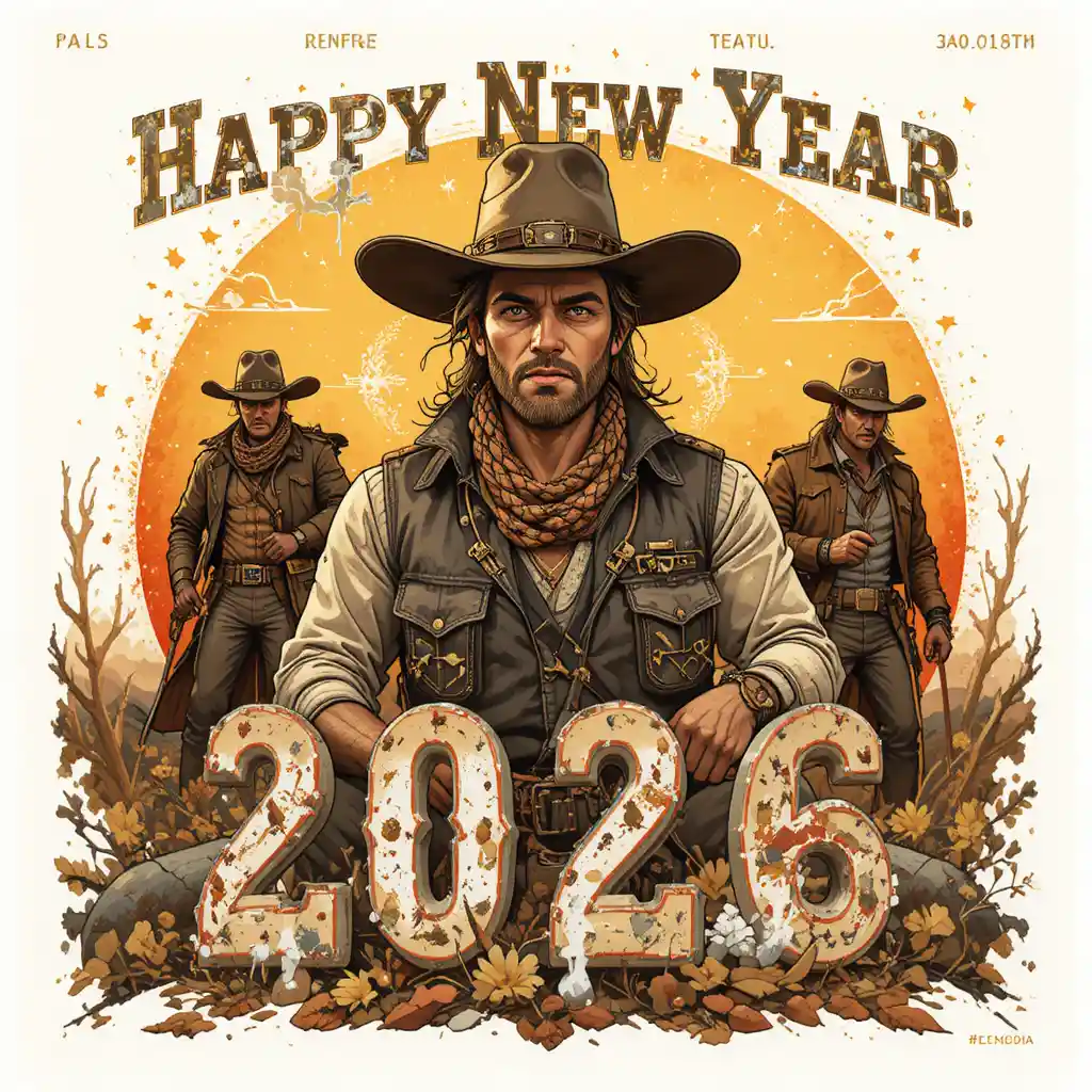 Country style Happy New Year 2026 western greeting card
