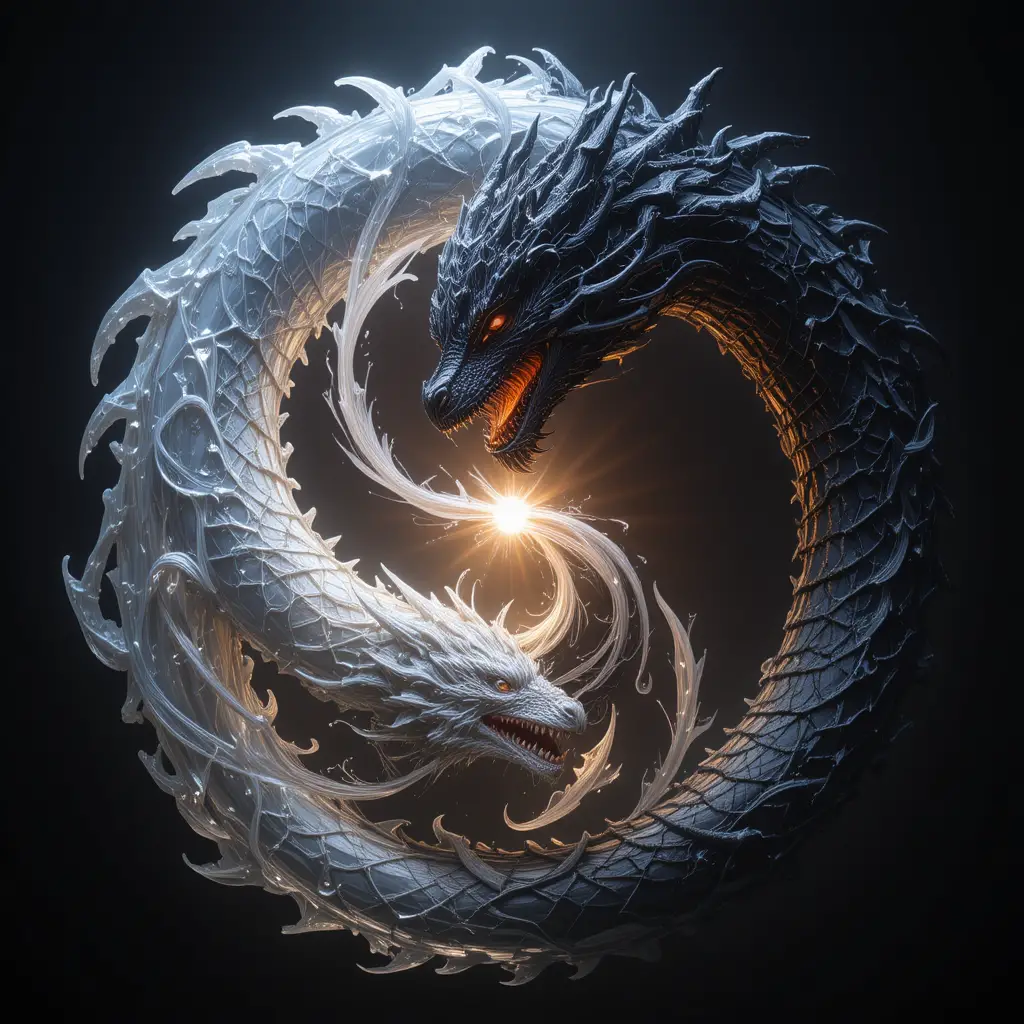 Intertwined Dragons Forming A Celestial Yin Yang Symbol
