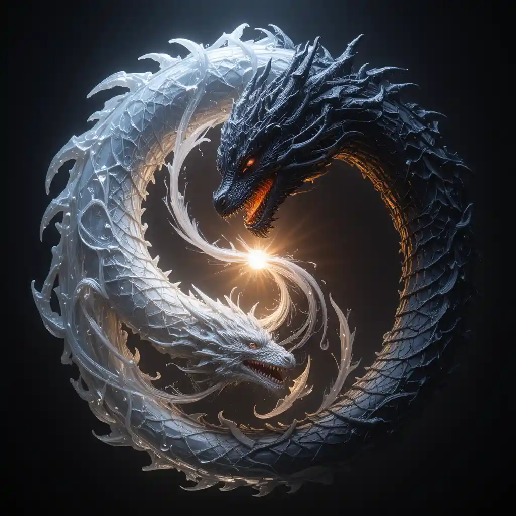 Intertwined Dragons Forming A Celestial Yin Yang Symbol