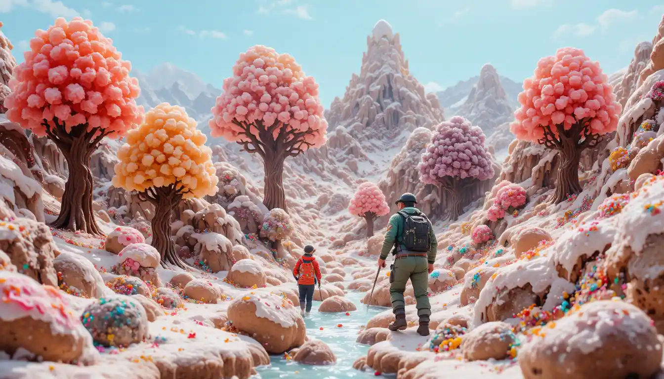 Caminata a Través de un Paisaje Fantástico de Dulces