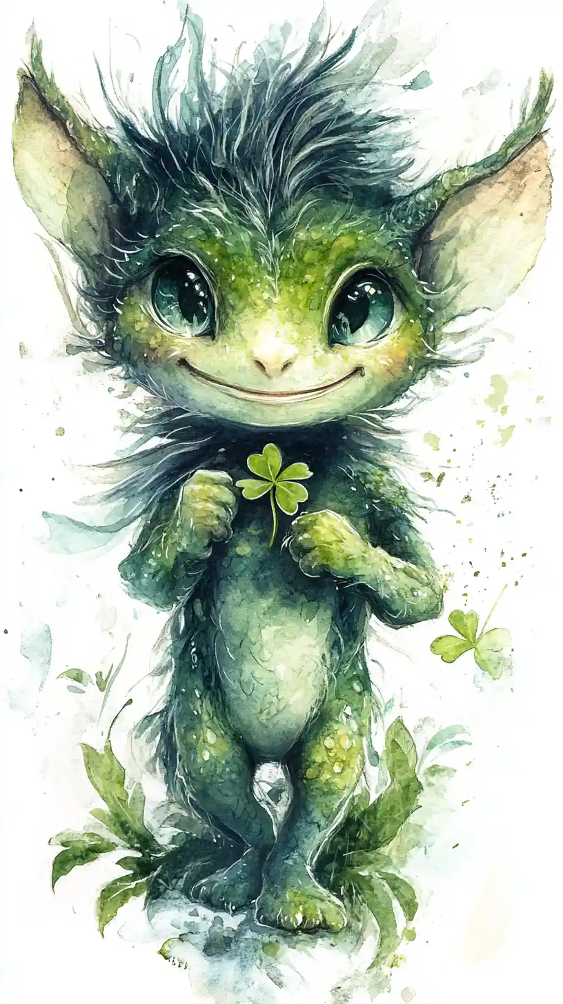 Traumhafter Aquarell-Leprechaun mit einem winzigen Shamrock