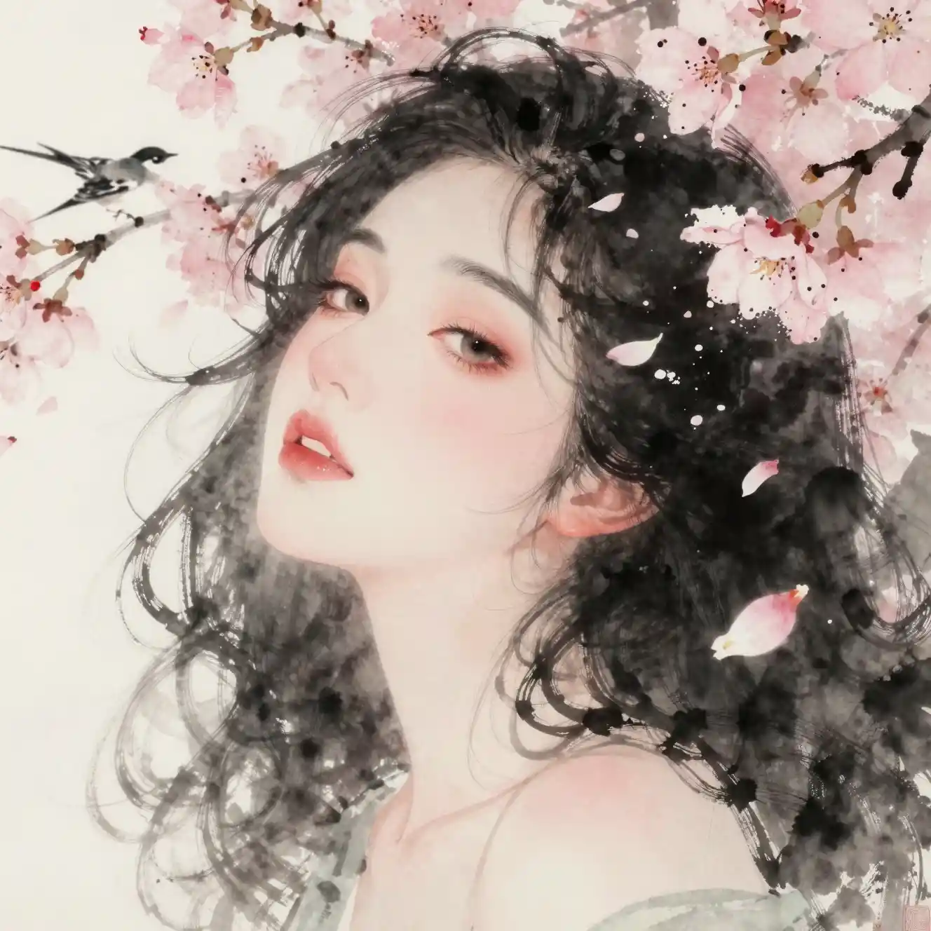 夢幻雙重曝光粉紅玫瑰女子人像