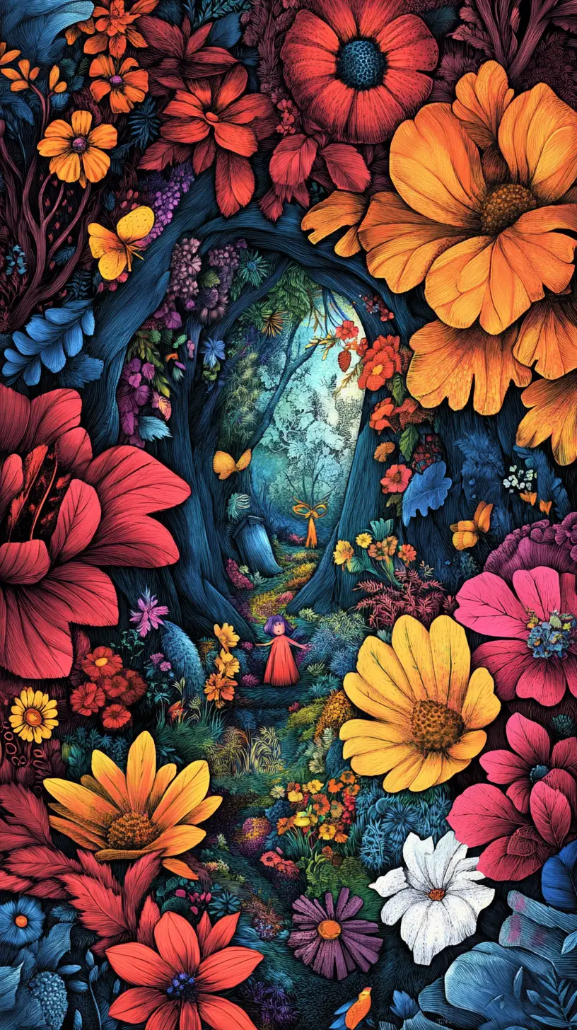 迷你精靈孩童在繽紛森林世界中遊玩