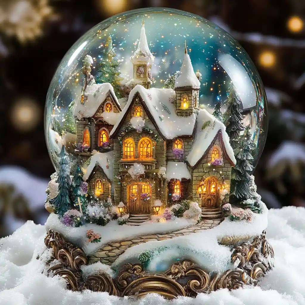 Magical fairy snow globe with glowing winter village