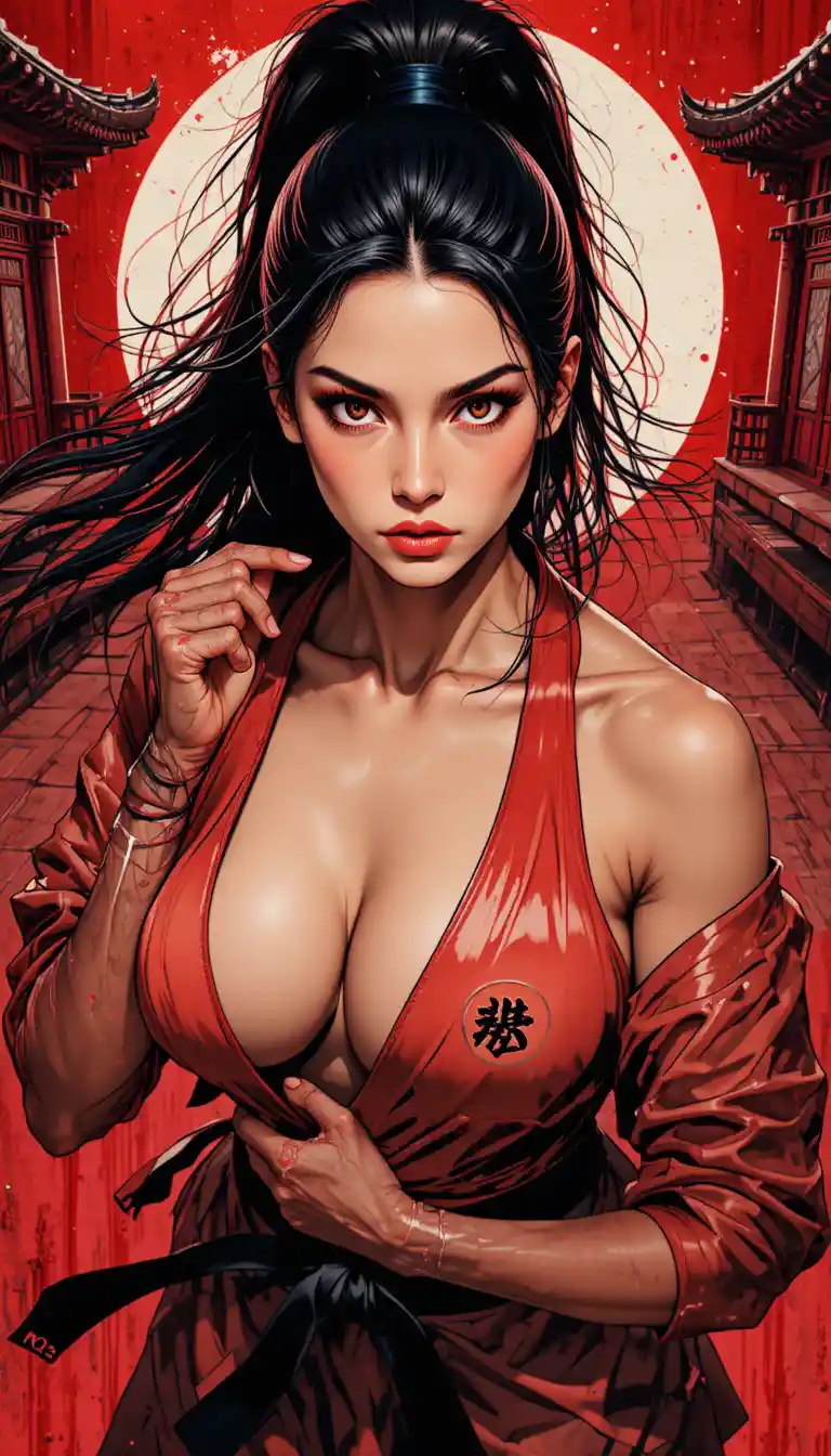身穿柔道服的堅毅武術女子準備迎戰