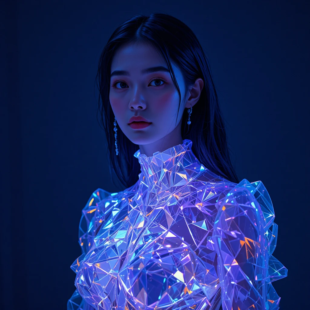 鏡面紫外線禮服與發光金屬的韓國女子