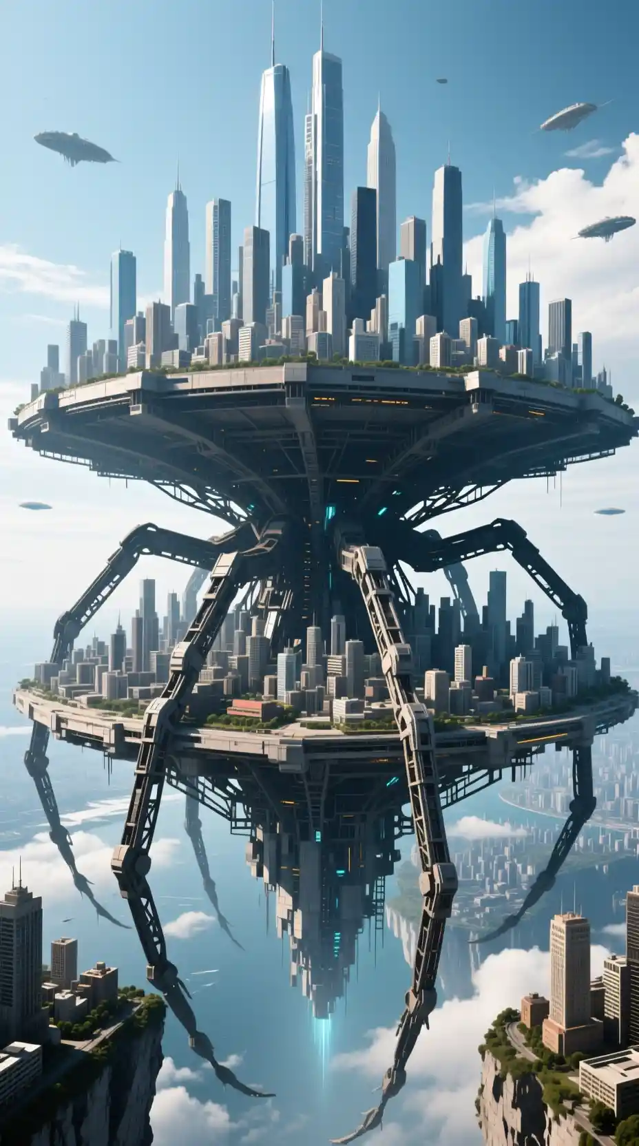 Futuristic cities rising on a colossal multi legged platform